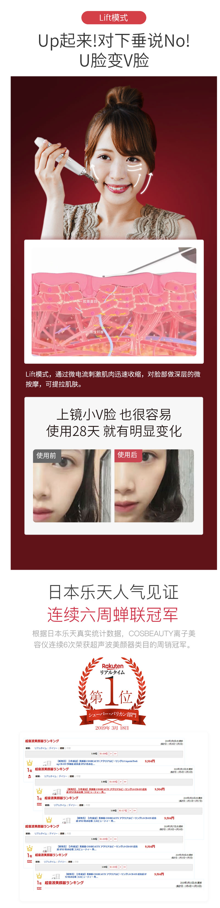 日本 可思美 CosBeauty 超声波美容仪 铲皮塑V脸吸黑头 图9