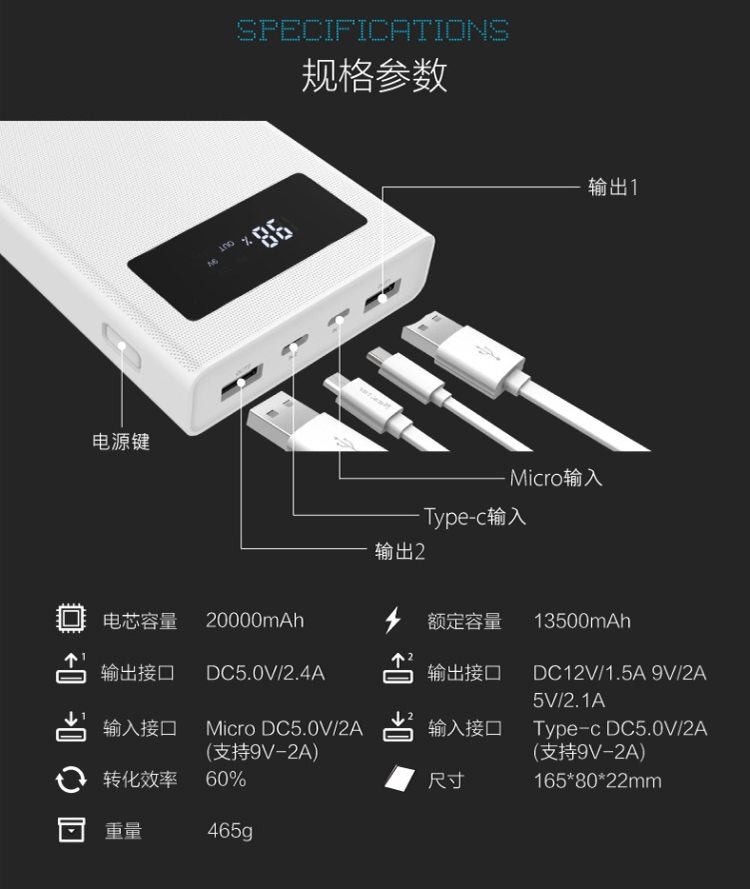 支持快充 可上飞机 倍斯特20000mAh 聚合物移动电源 图18