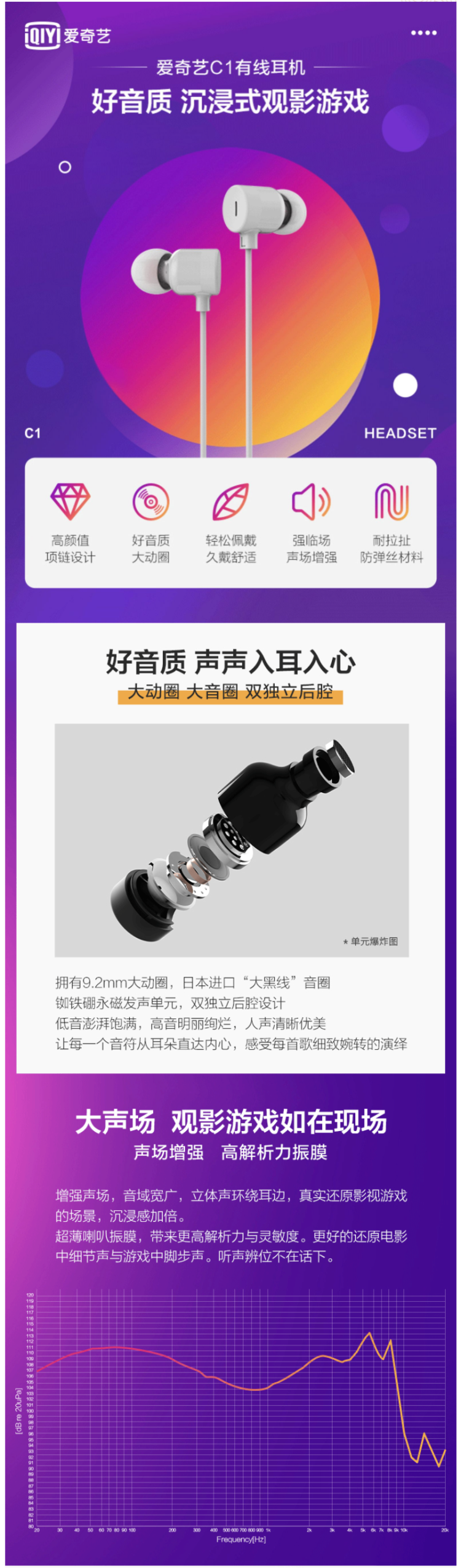 爱奇艺 C1 入耳式重低音耳机 带麦线控 图1