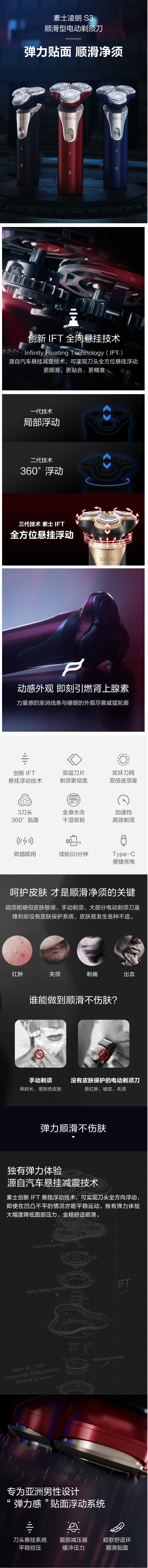 小米生态链 素士 S3 顺滑型剃须刀 创新IFT9全向悬挂技术 图1