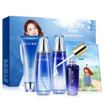 WETCODE 水密码 海泉焕颜精华修护礼盒 (洁面120g+水120ml+乳120ml+精华30ml+面膜3片)赠 眼部精华乳20g 图4