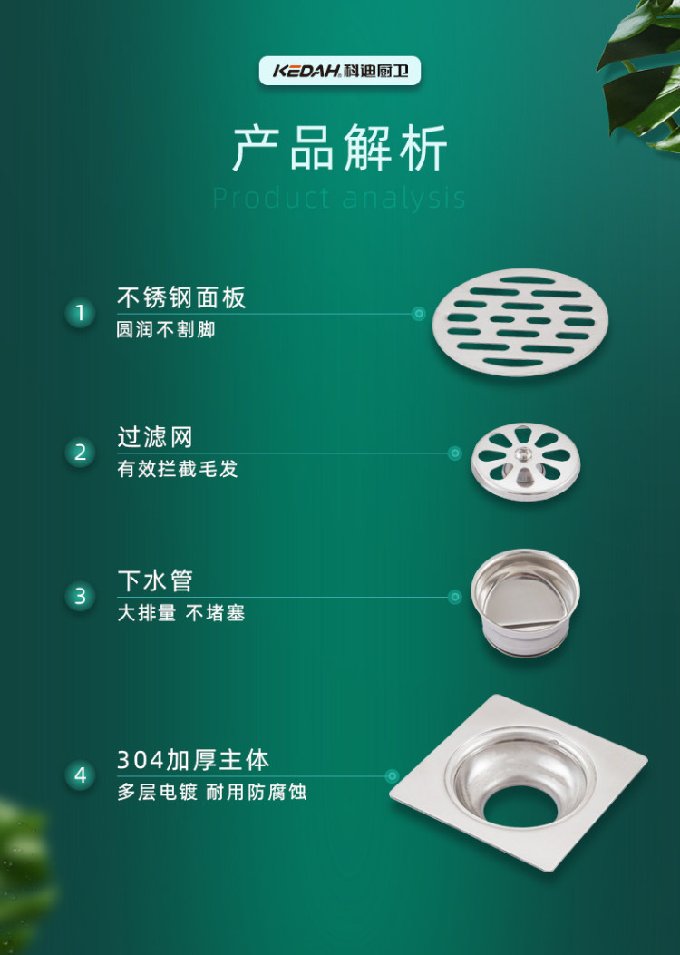 卫生间下水道浴室防臭地漏 图3