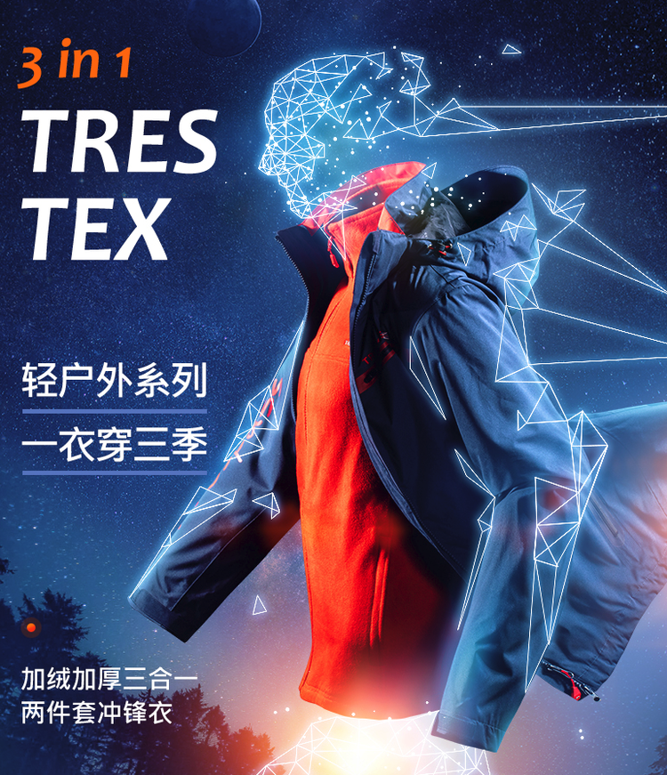 断码好价 英国趣越 男女款三合一冲锋衣 YKK拉链 图1
