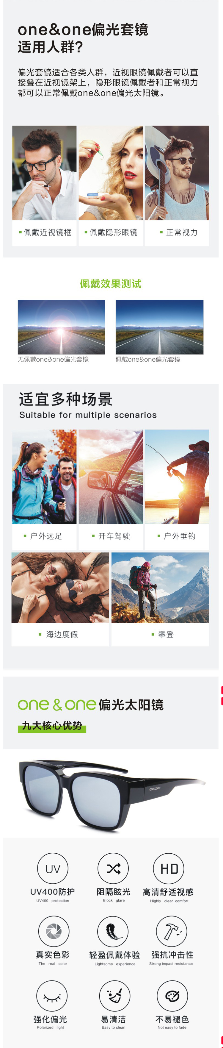 One&One 男女近视偏光太阳镜 直接套在近视架上 图2
