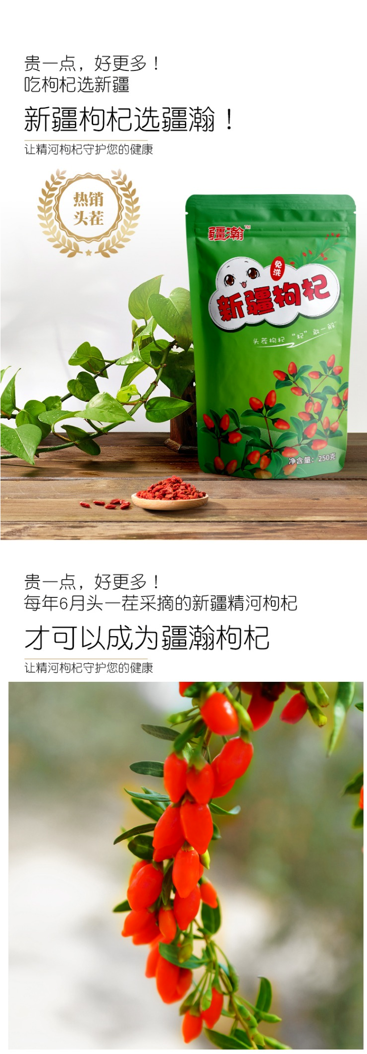 以稀 获绿色农产品认证 头茬特级免洗新疆精河枸杞 肉厚大粒 250g 图1