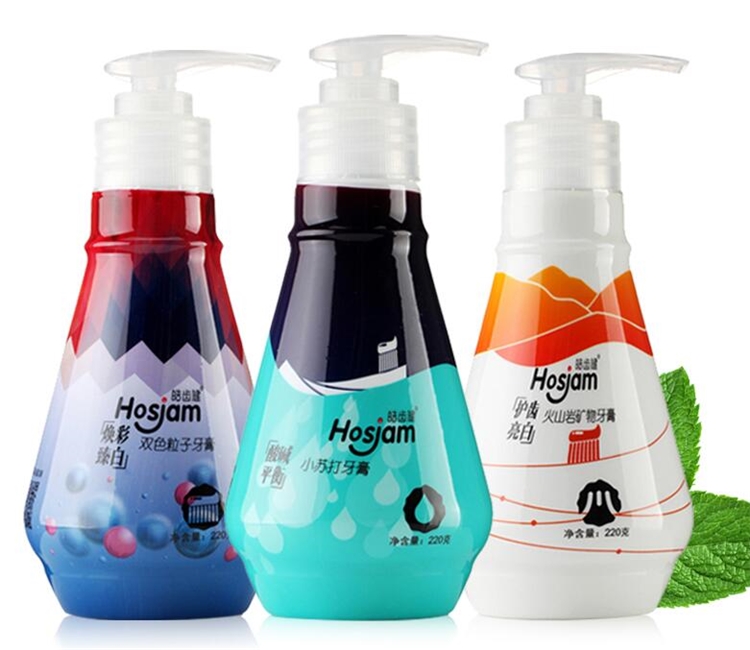 京东PLUS会员： Hosjam 皓齿健 双色粒子按压式牙膏 冬青薄荷 220g *4件 图1