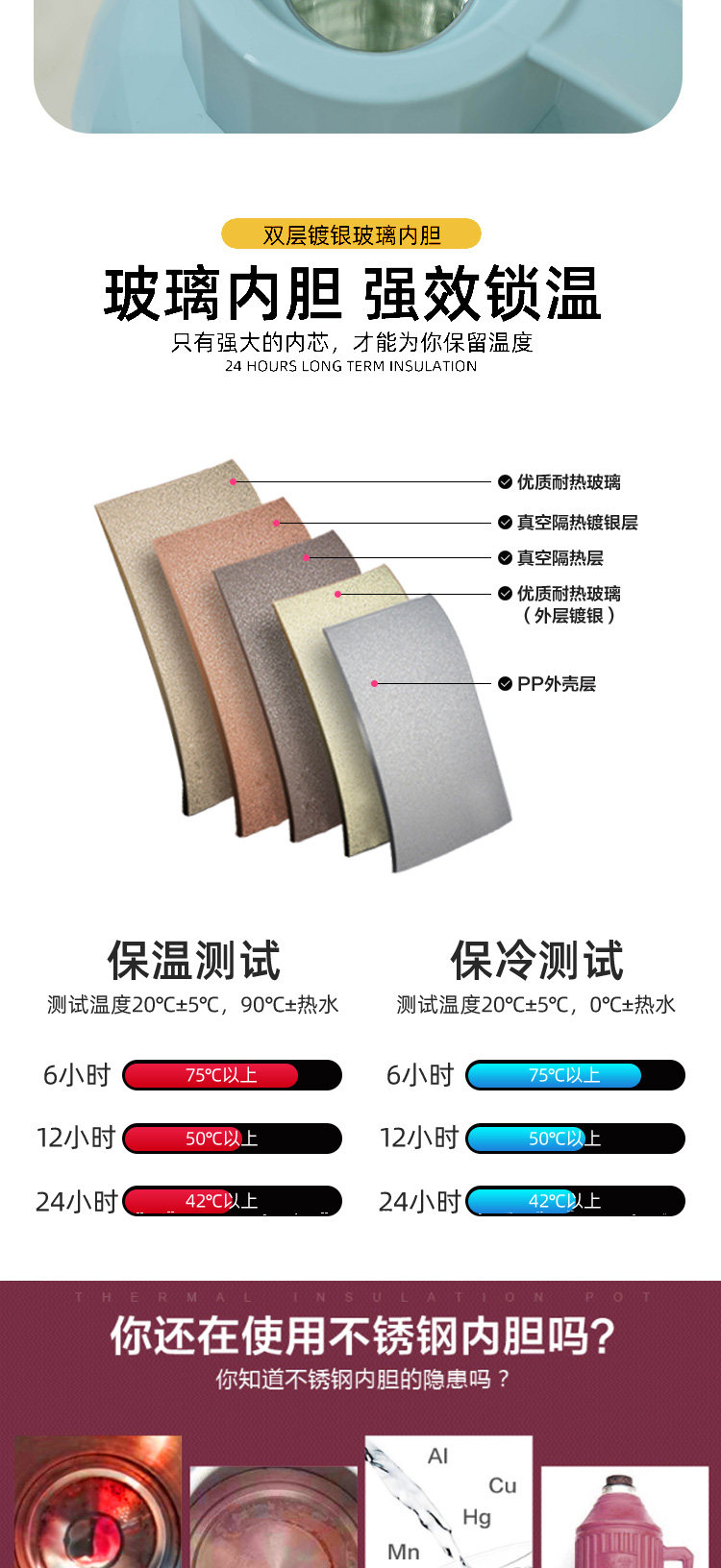 玲珑玻璃 保温壶 1L 图3