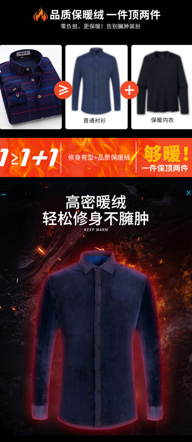 雅鹿 秋冬季保暖衬衫加绒加厚 图3
