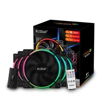 双11预售： PCCOOLER 超频三 皓月 FRGB 机箱风扇（5X套装、兼容3厂主板RGB灯效、遥控） 图1