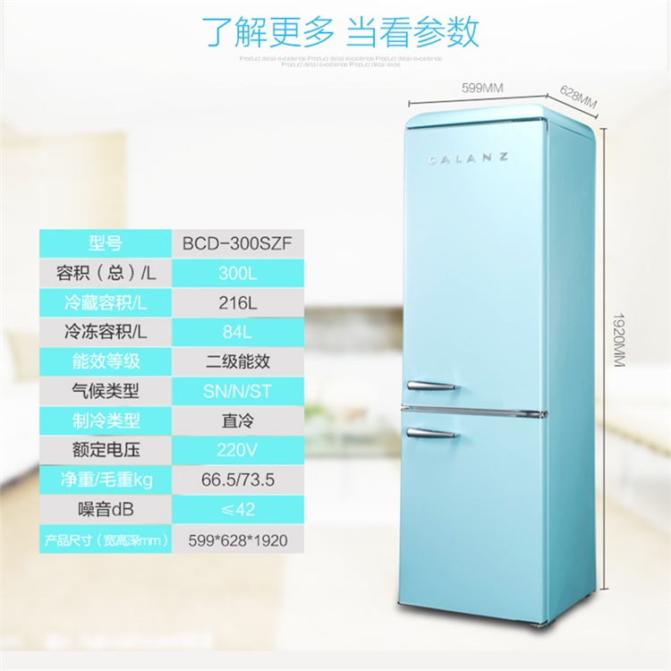 Galanz 格兰仕 BCD-300SZF 双门复古冰箱 300L 图4