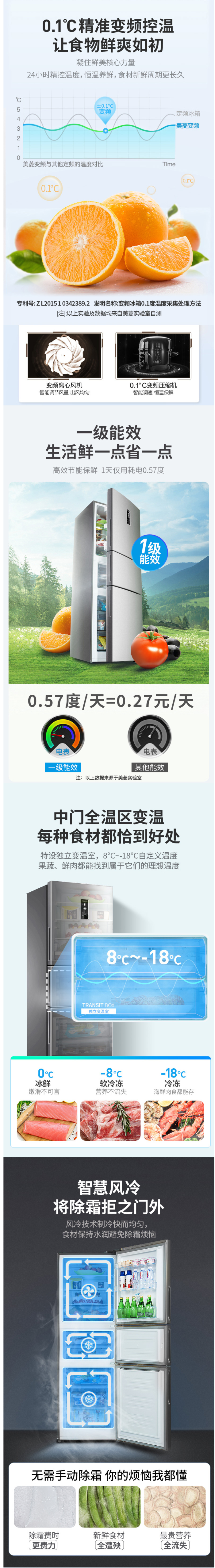 美菱 新国标一级能效 风冷变频电冰箱 249L 图7