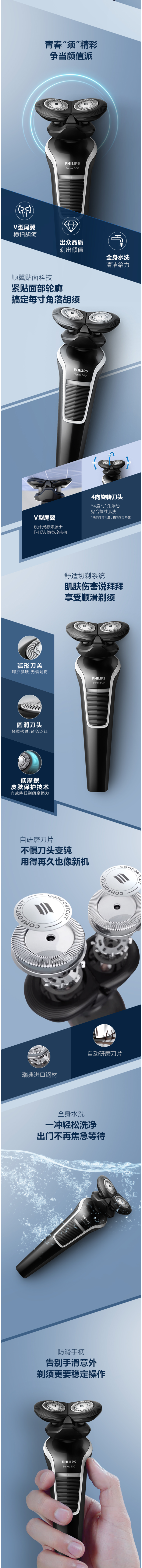 飞利浦 S526 充电式 双头电动剃须刀 全身可水洗 图1