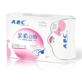 ABC KMS亲柔立围超吸纤薄棉柔夜用卫生巾 280mm*8片 *10件 图1