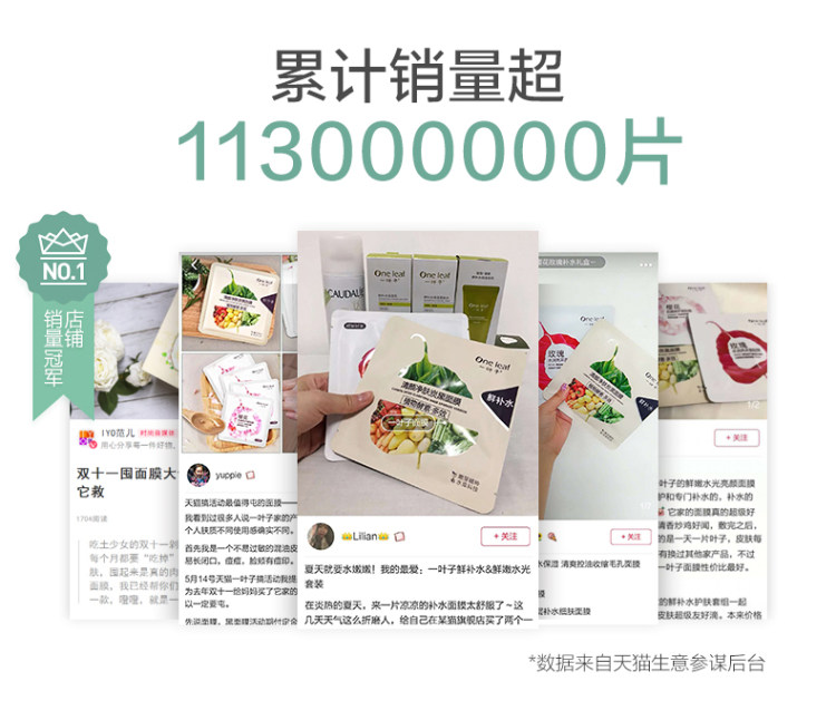 一叶子 鲜嫩水光补水保湿面膜 44片 图2