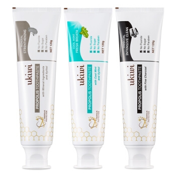 京东PLUS会员： ukiwi 纽西小精灵 蜂胶牙膏 120g*3支 *2件 +凑单品 图2