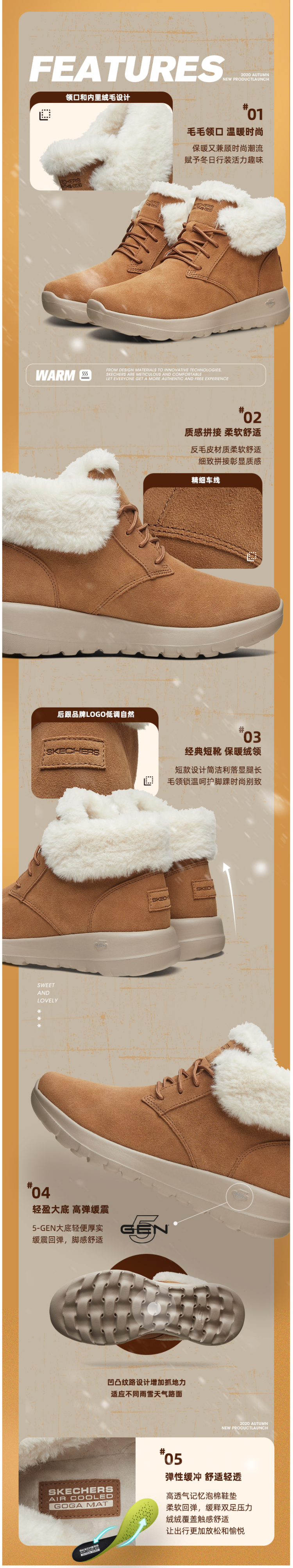 斯凯奇 Skecher 19冬季款 反毛皮鞋面 女雪地靴 长毛绒衬里 图2