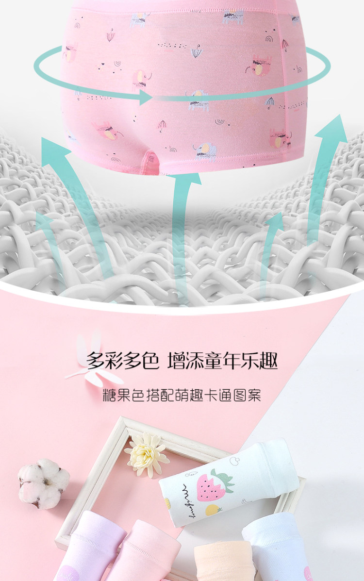 A类纯棉 中小女童纯棉平角内裤 4条装 图5