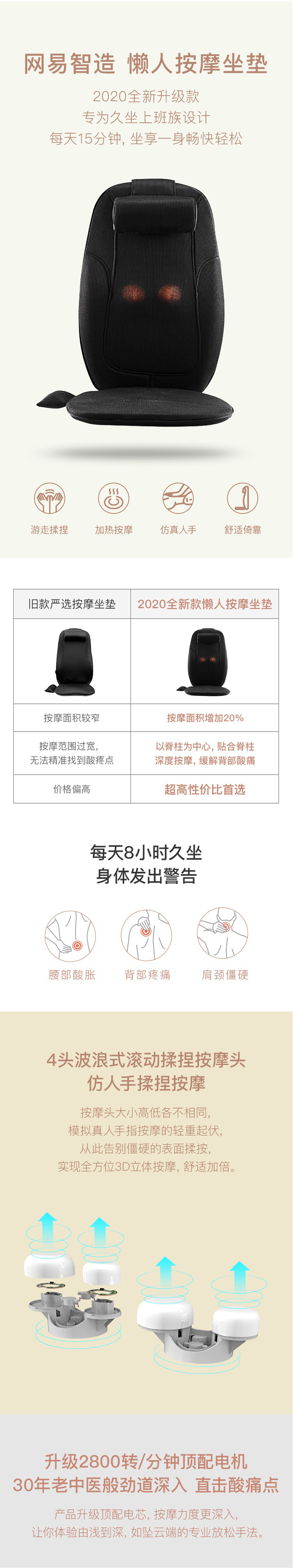 网易严选 减压按摩坐垫 底部震动热敷 背部上下按摩 图1
