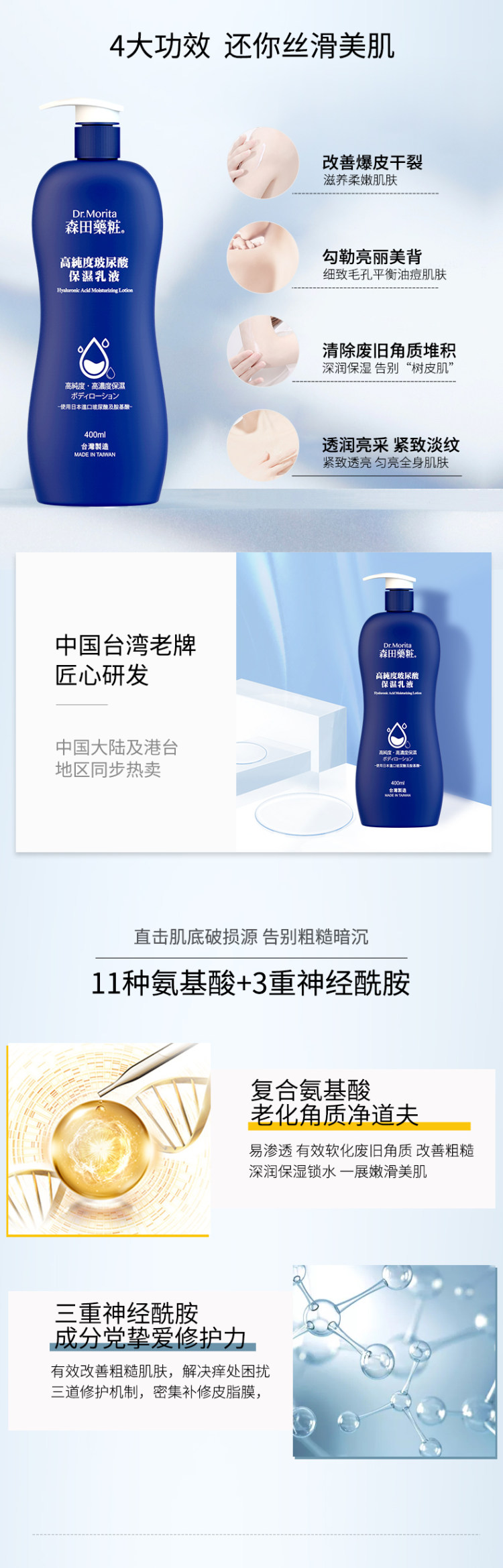 日本 森田药妆 玻尿酸身体乳 400ml 男女通用 持久变白 图3
