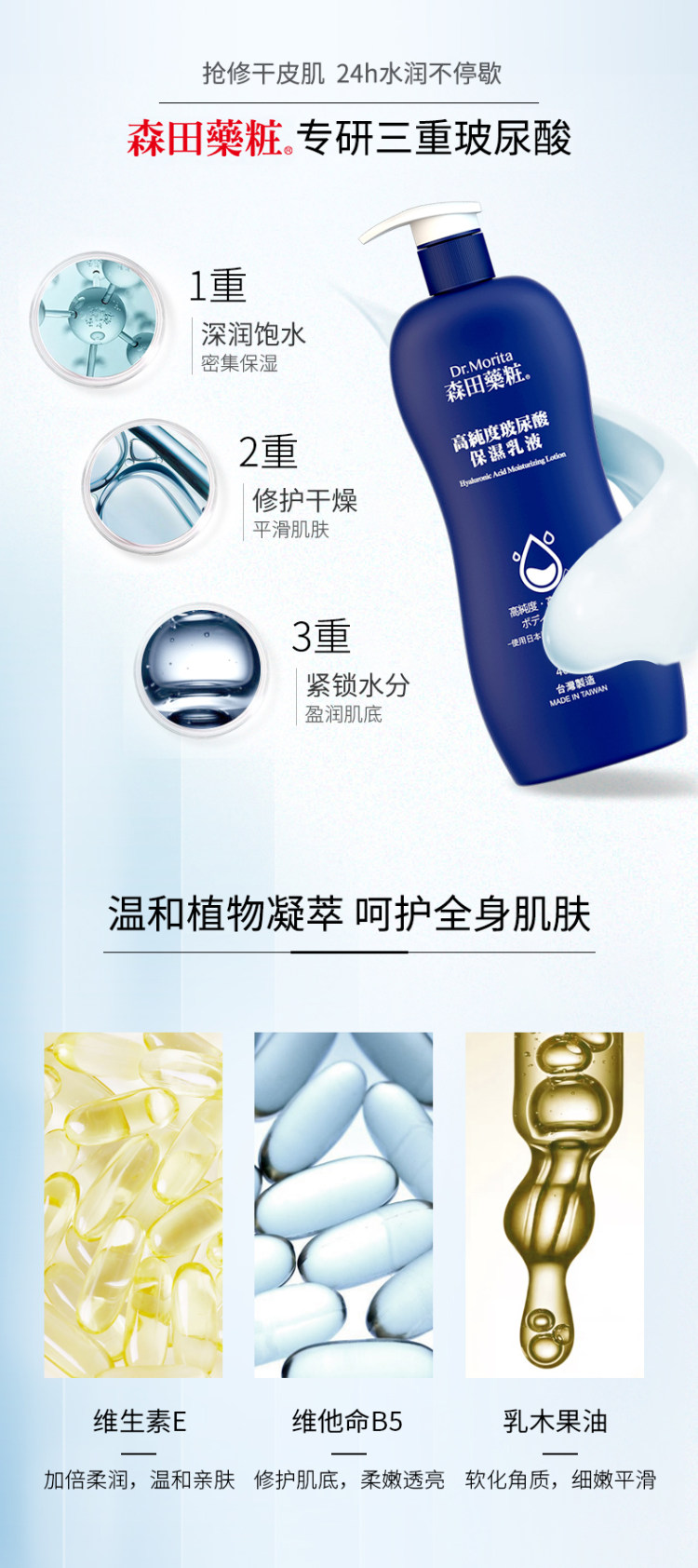 日本 森田药妆 玻尿酸身体乳 400ml 男女通用 持久变白 图4