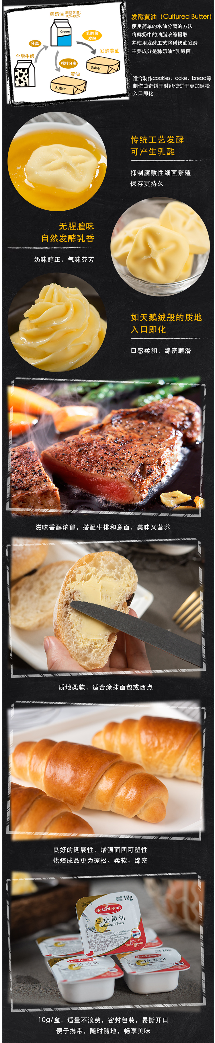 法国原装进口 百钻 自然发酵 无盐食用动物黄油 10g*5粒小包装 图3