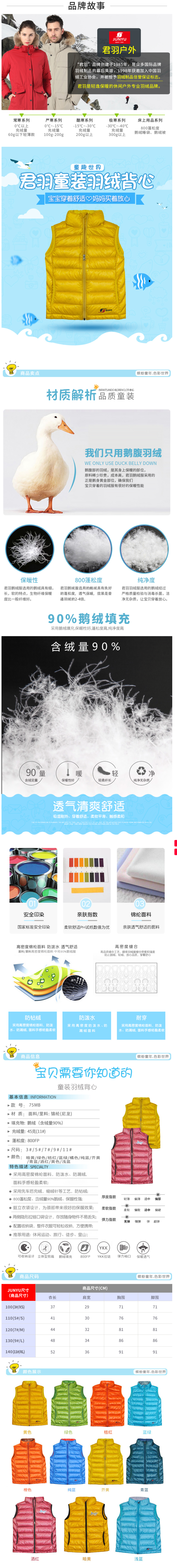 土拨鼠代工厂 君羽 800蓬90%鹅绒 儿童超轻羽绒马甲 图2