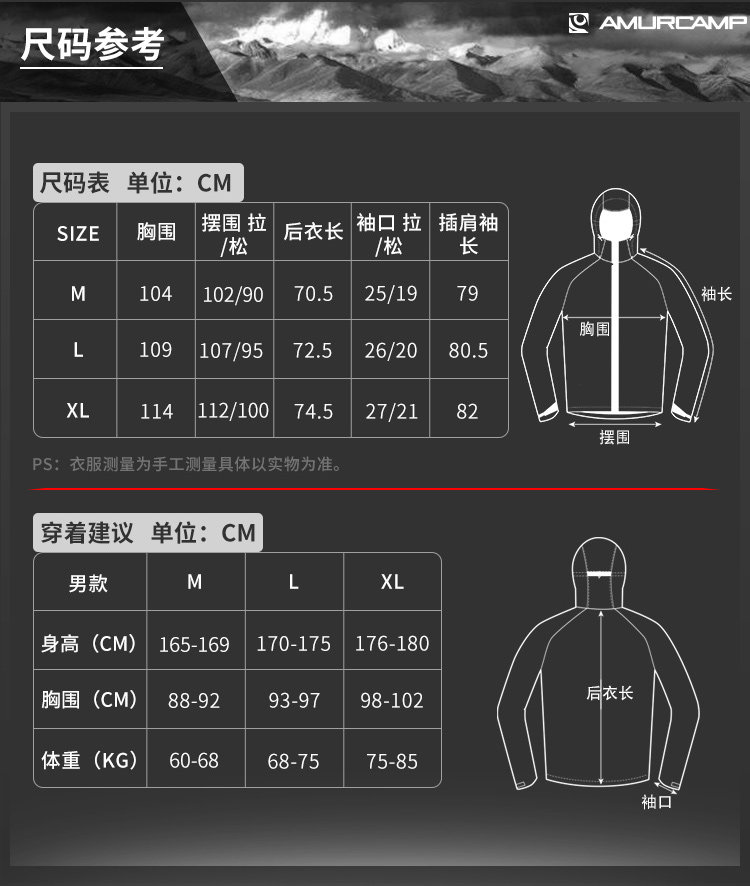 Amurcamp 1.5万透湿1万防水 男防暴雨级跑步冲锋衣 图9