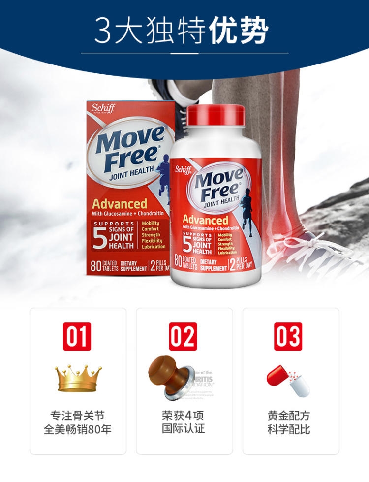 美国产 维骨力MoveFree 红盒软骨素 80粒 关节疼首选 图5