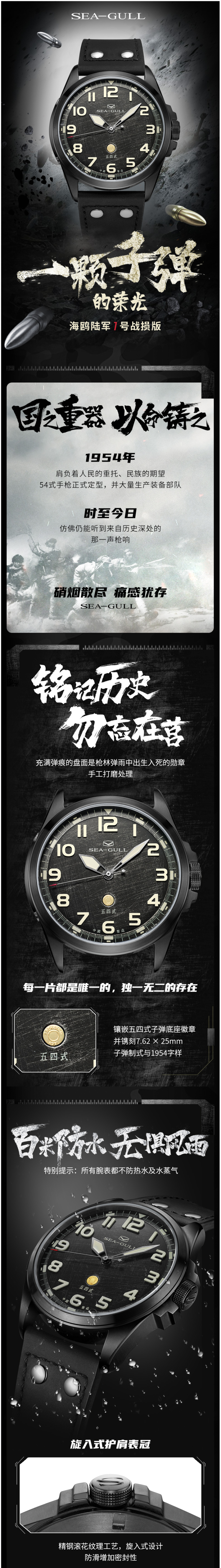 海鸥 Seagull 陆军1号战损版 男防水自动机械表 五四纪念礼盒款 图2