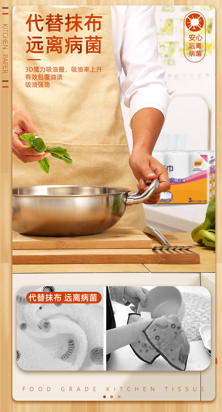 五月花 食品级厨房吸油纸120张*3卷 图3