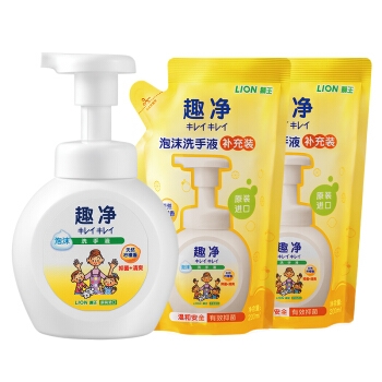 LION 狮王 趣净抑菌泡沫洗手液 清爽柠檬型 (瓶装250ml+替换装200ml*2) *3件 图1