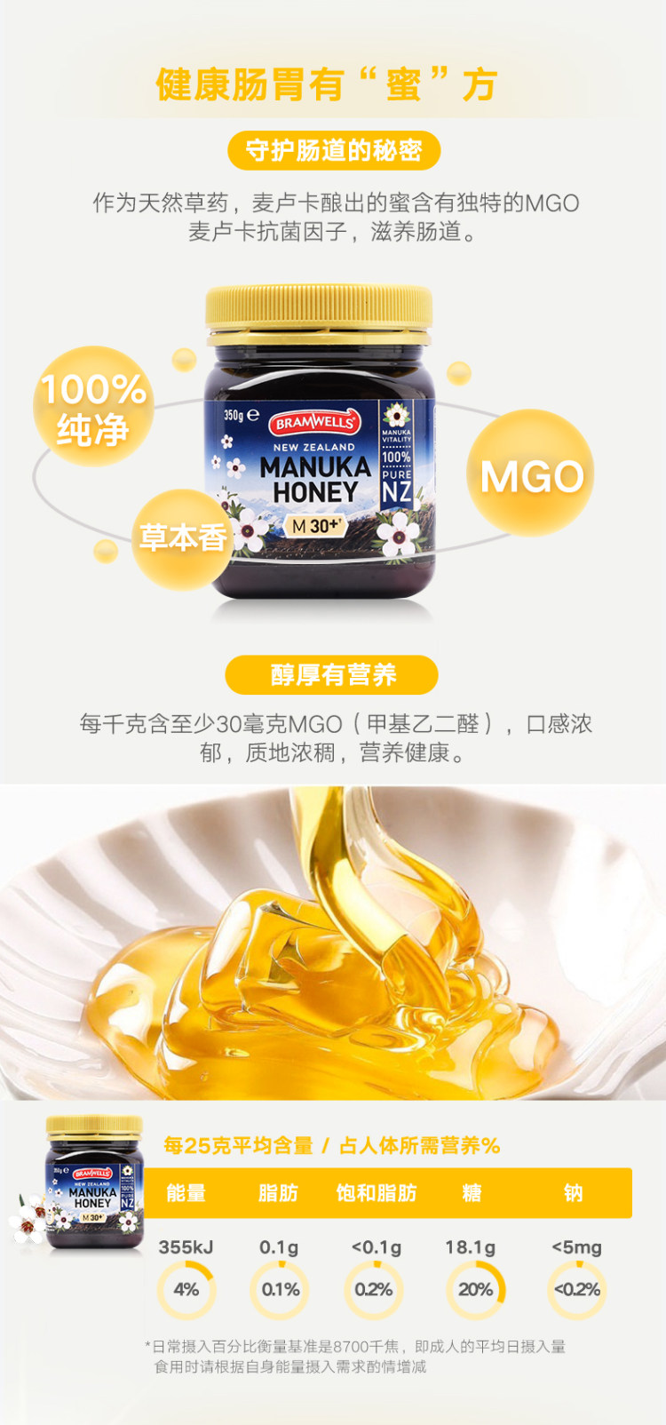 新西兰进口 麦卢卡蜂蜜 350g MGO30+ 图2