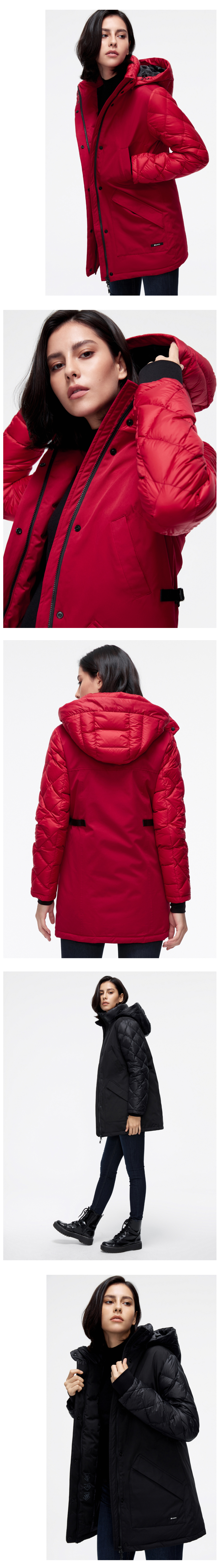 君羽 2020新品 800蓬129克90%鹅绒 女中长款防水防风羽绒服 可抗-15℃ 图8