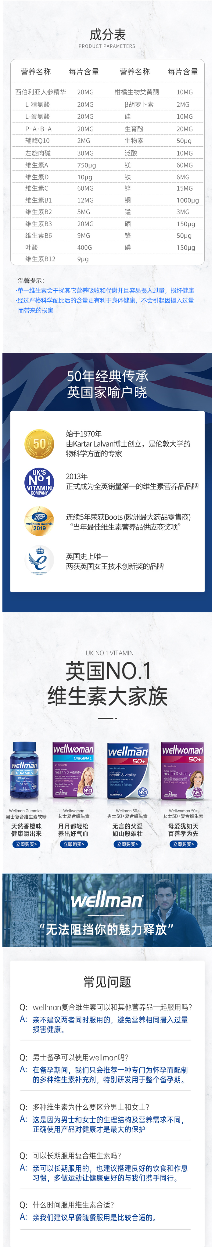 英国最大保健品牌之一 维百莱Vitabiotics 男性综合维生素片 30片 图7