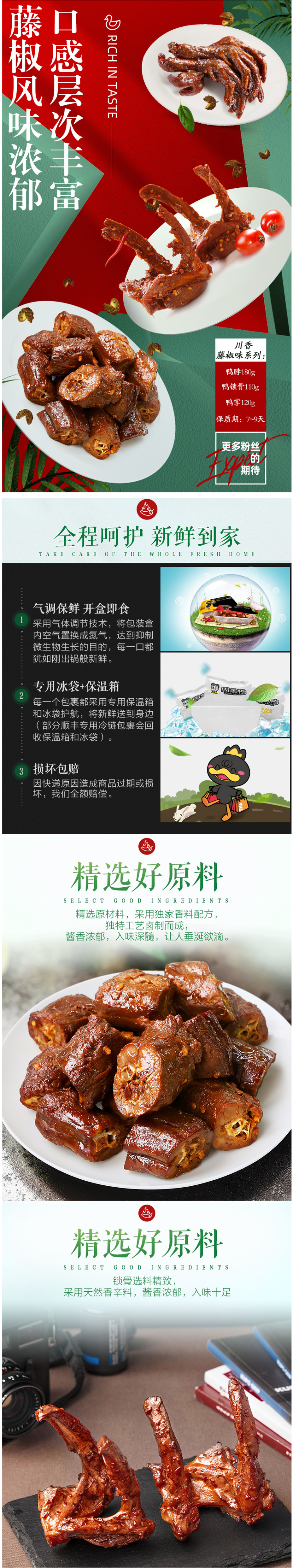 周黑鸭旗舰 鸭脖/锁骨/鸭翅 3盒气调保鲜 图1