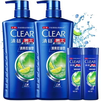 京东PLUS会员： CLEAR 清扬 男士去屑洗发水套装 清爽控油型（720g*2+100g*2） 赠洗发水250g 图3