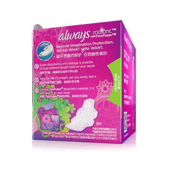 护舒宝(Always) 量多日用/夜用 幻彩液体卫生巾 270mm 9片 (欧美原装进口 液体材料 清香) *5件 图5