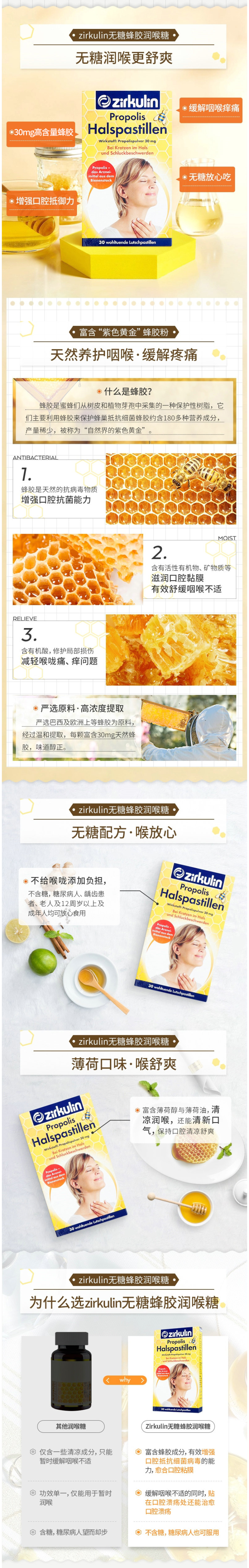 烟民必备 德国进口 zirkulin 蜂胶润喉糖 30粒 图6