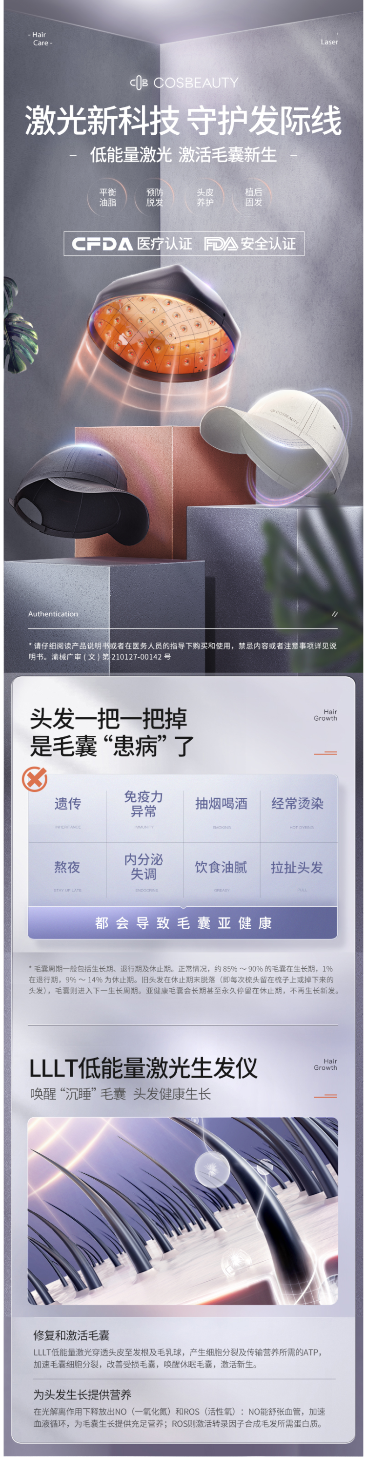 日本 可思美 CosBeauty LLLT低能量激光生发帽 图3