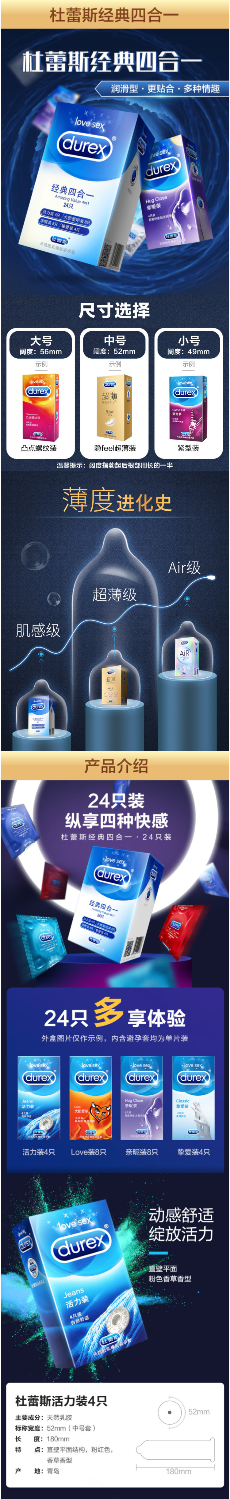 杜蕾斯 经典四合一避孕套组合装 24只 图1