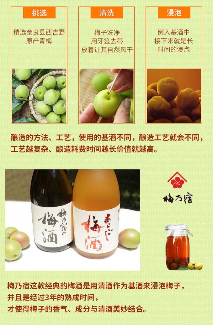 日本原瓶进口 梅乃宿 青梅甜酒720ml 3年方成酒 图5