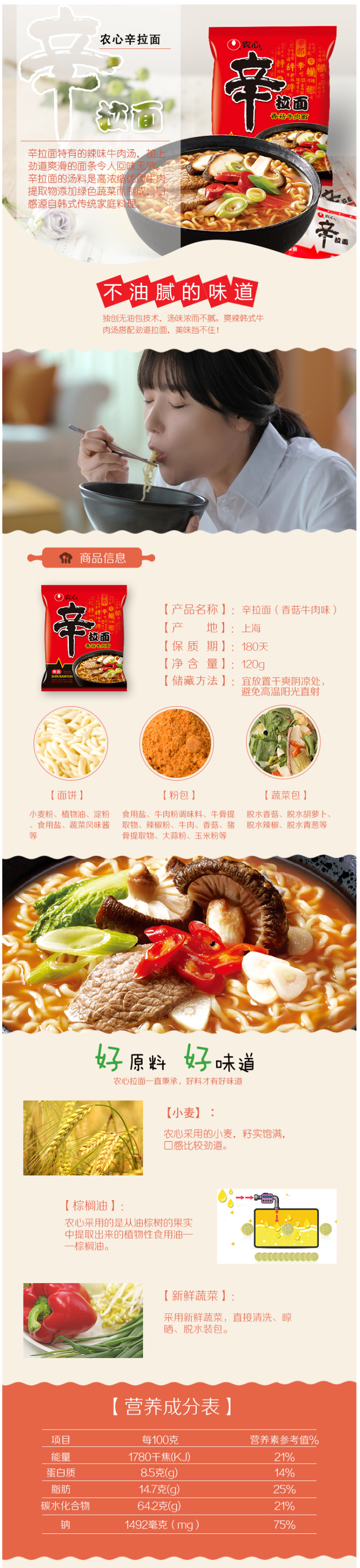韩国进口 农心 辛拉面 120g*5袋 图1