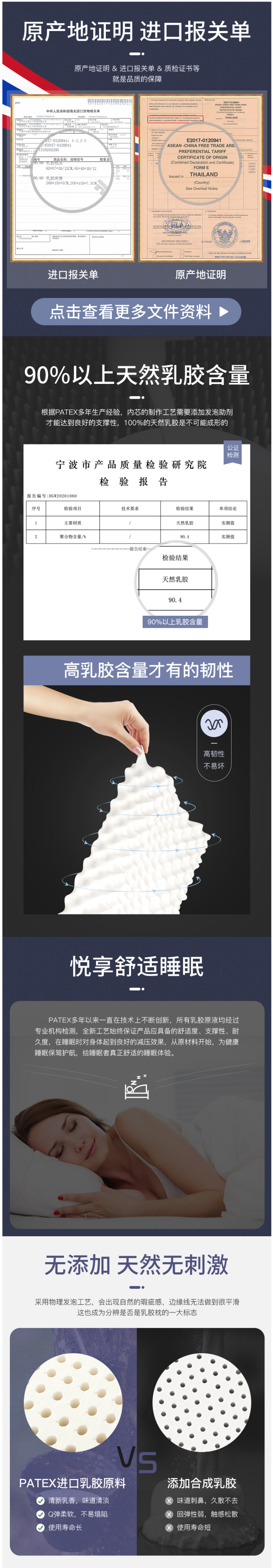 泰国原装进口 PATEX 天然乳胶枕 90%天然乳胶含量 图4