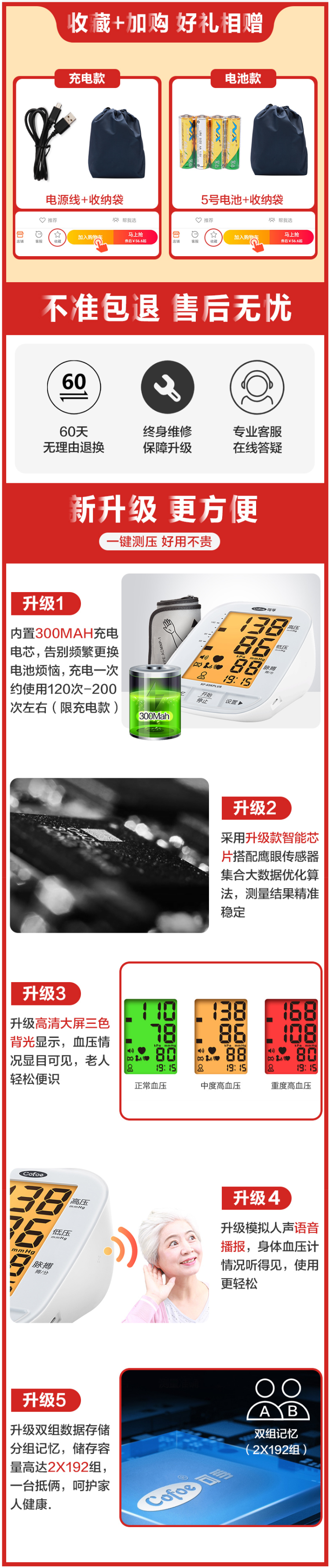 可孚 上臂式 全自动电子血压测量仪 心率不齐提示 图1