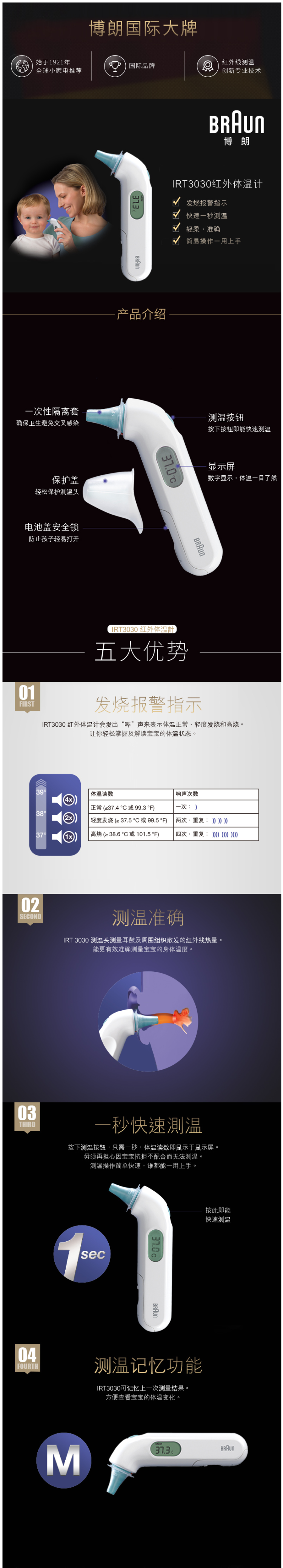 博朗 Braun IRT3030 宝宝耳温枪 1秒测温 图1
