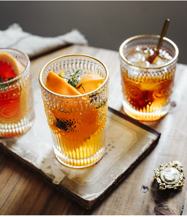 复古浮雕太阳花玻璃杯 图3