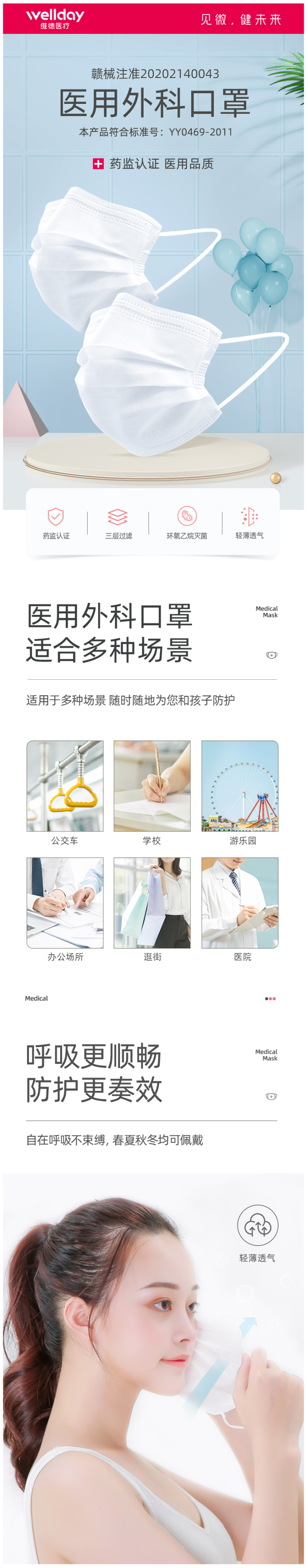 维德医疗 医用一次性外科口罩 100只 药监局可查 图1