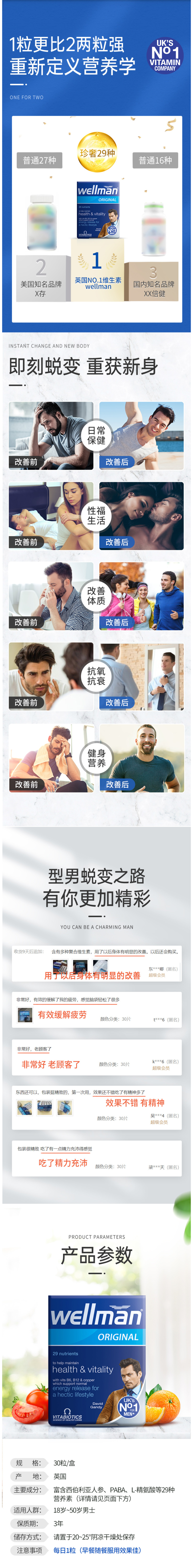 英国最大保健品牌之一 维百莱Vitabiotics 男性综合维生素片 30片 图6