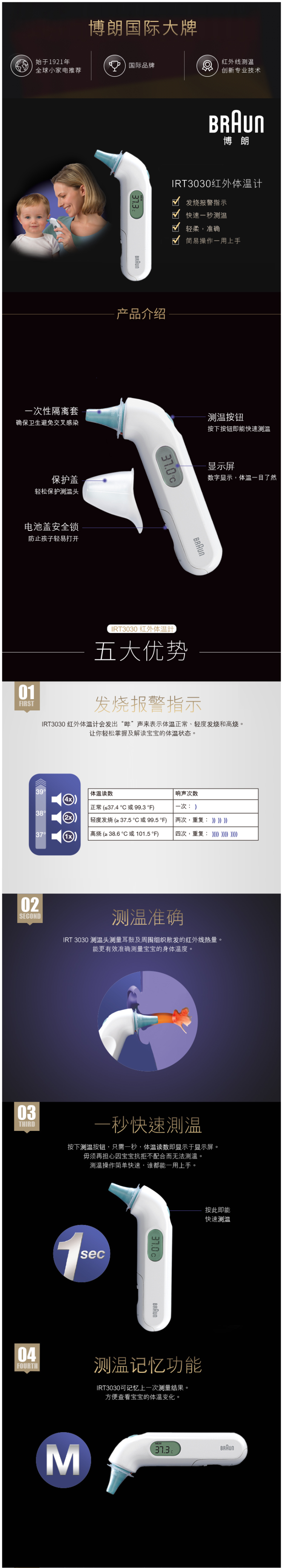博朗 Braun IRT3030 宝宝耳温枪 1秒测温 图1