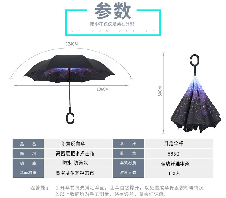 双层自动反向伞 124cm 图2